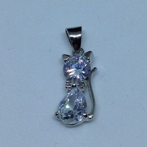 925 silver clear crystal cat pendant/necklace